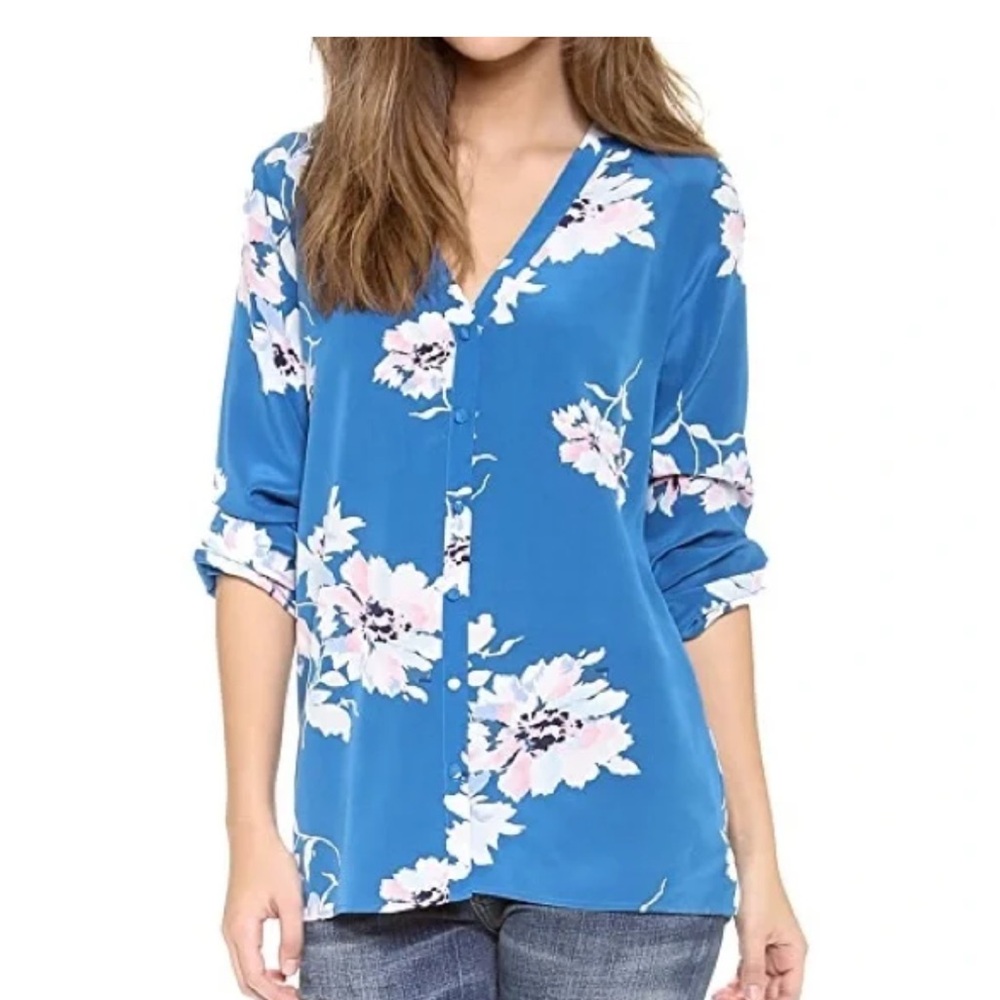 Joie Blue Michi Floral Silk Blouse Top Women’s‎ Sz Small